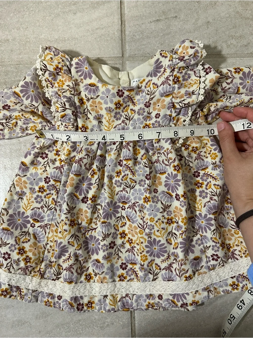 Max Studio Kids Corduroy Floral Long-Sleeve Baby Dress Size 3-6 Mos Cottagecore